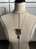 Leather and Mixed Metal Statement Necklace: Silver, Sage Green, and Antique Gold Pendant