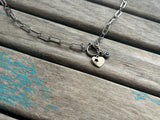 Stainless Steel Paperclip Chain Necklace - Heart with Turquoise Charm Toggle Clasp Pendant- T Bar Necklace