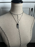 Black and Silver Stainless Steel Statement Necklace: Unique Pendant Jewelry