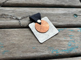 Leather and Mixed Metal Statement Necklace: Navy, Silver, and Copper