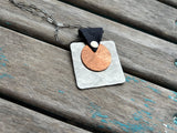 Leather and Mixed Metal Statement Necklace: Navy, Silver, and Copper