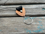 Leather and Mixed Metal Statement Necklace: Black, Copper, and Silver Pendant