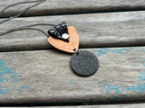 Leather and Mixed Metal Statement Necklace: Black and Copper