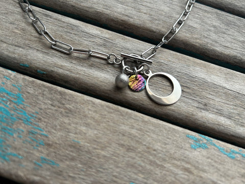 Stainless Steel Paperclip Chain Necklace - Charm Toggle Clasp Pendant- T Bar Necklace