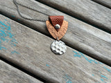Leather and Mixed Metal Statement Necklace: Orange, Copper, and Silver