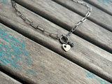 Stainless Steel Paperclip Chain Necklace - Heart with Turquoise Charm Toggle Clasp Pendant- T Bar Necklace