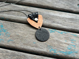 Leather and Mixed Metal Statement Necklace: Black and Copper