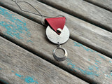 Leather and Mixed Metal Statement Necklace: Silver and Red Pendant