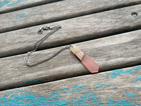Two-Tone Pink/Peach and Wood Pendant Necklace