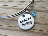 Quote Bracelet- Hand-Stamped Bracelet- "choose happy" with an accent bead of your choice