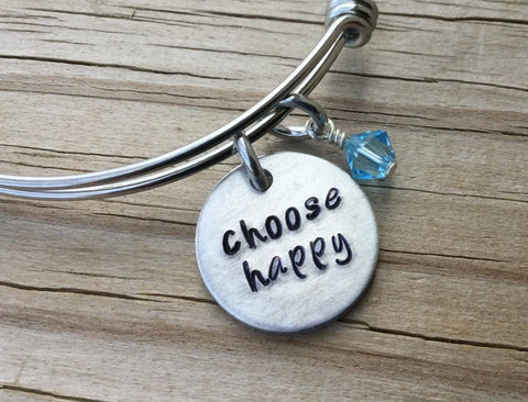 Quote Bracelet- Hand-Stamped Bracelet- "choose happy" with an accent bead of your choice