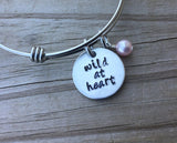 Hand-Stamped "wild at heart" Bangle Bracelet with Accent Bead of your choice