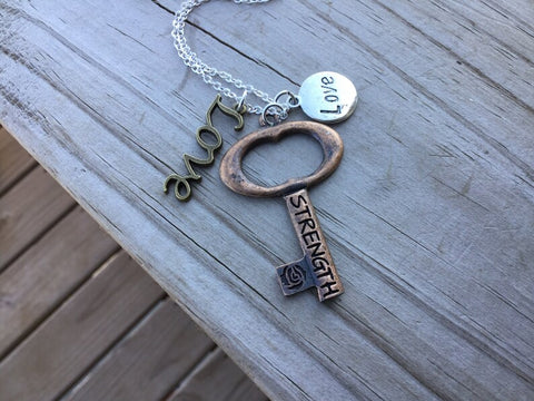 Mixed Metals Charm Necklace: Strength Key, Love Charms