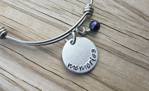 Hand-Stamped 'memories' Bangle Bracelet with Accent Bead