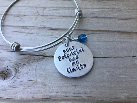 Quote Bracelet- "your potential has no limits" with an accent bead of your choice