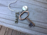 Mixed Metals Charm Necklace: Strength Key, Love Charms
