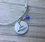 Quote Bracelet- Hand-Stamped Bracelet- "I am unique" with an accent bead of your choice
