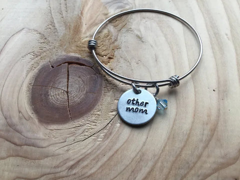 Quote Bracelet- Hand-Stamped Bracelet- "other mom" with an accent bead of your choice
