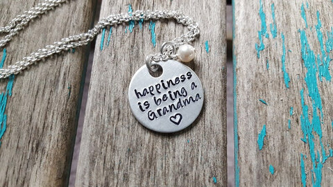 Quote Necklace- "happiness is being a Grandma" with an accent bead of your choice