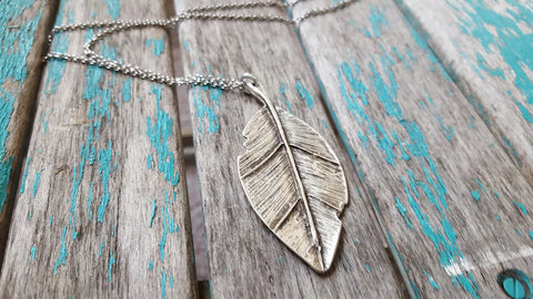 Large Antique Silver Leaf Necklace
