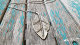 Large Antique Silver Leaf Necklace