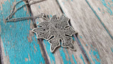 Large Antique Silver Leaf Pendant Necklace: Rustic Statement Jewelry