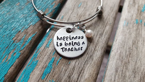 Quote Bracelet- "happiness is being a Teacher" with an accent bead of your choice