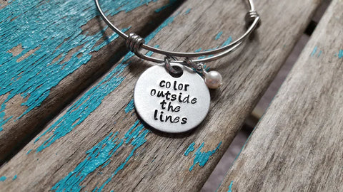 Quote Bracelet- "color outside the lines" with an accent bead of your choice