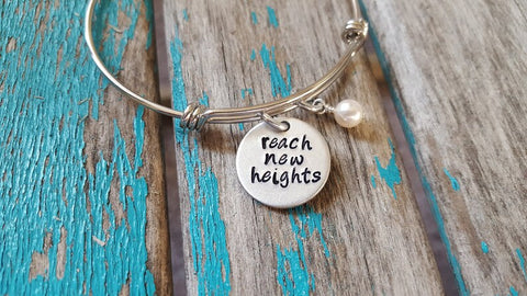 Quote Bracelet- Hand-Stamped Bracelet- "reach new heights" with an accent bead of your choice
