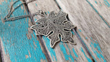 Large Antique Silver Leaf Pendant Necklace: Rustic Statement Jewelry