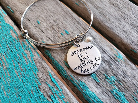 Quote Bracelet- "Grandma is a hug waiting to happen" with an accent bead of your choice