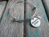 Hand-Stamped "remain calm" Bangle Bracelet with Accent Bead of your choice
