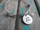 Hand-Stamped "you can." Bangle Bracelet with Accent Bead of your choice