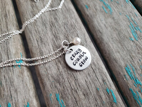 Quote Necklace- Hand-Stamped Necklace "crazy cousin crew" with an accent bead in your choice of colors