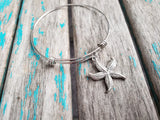 SALE- Starfish Charm Bangle Bracelet - Adjustable Bracelet