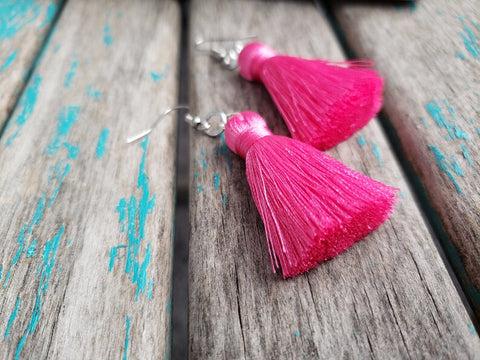 Fringe Earrings- Bright Pink Fringe Earrings