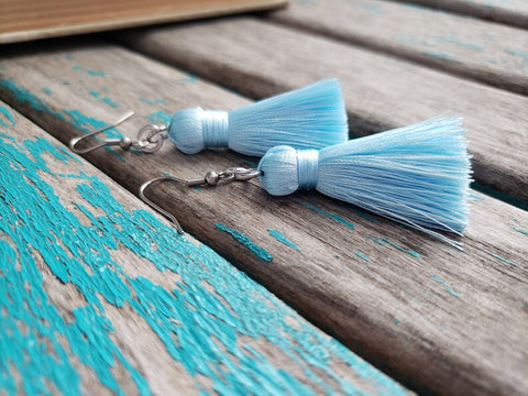 Fringe Earrings- Light Blue Purple Fringe Earrings