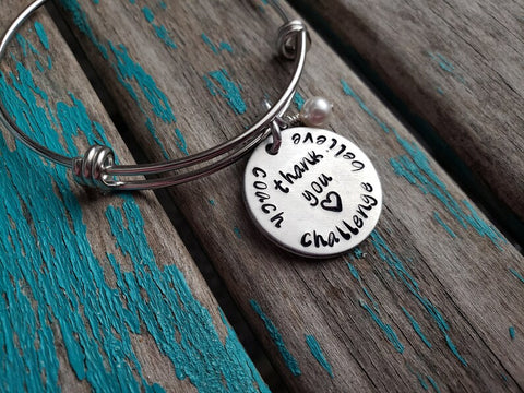 Quote Bracelet- "thank you coach challenge believe" with an accent bead of your choice