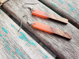 Long Wood and Orange Acrylic Earrings