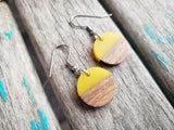 Wood and Yellow Coin-Shaped Acrylic Earrings
