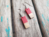 Wood and Red Rectangle-Shaped Acrylic Earrings