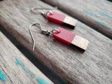 Wood and Red Rectangle-Shaped Acrylic Earrings