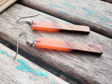 Long Wood and Orange Acrylic Earrings