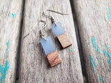 Wood and Dusty Blue Rectangle-Shaped Acrylic Earrings