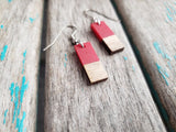 Wood and Red Rectangle-Shaped Acrylic Earrings