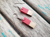 Wood and Red Rectangle-Shaped Acrylic Earrings