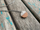 Circle Wood and Milky White Pendant Necklace