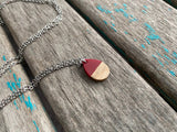 Teardrop Wood and Red Pendant Necklace