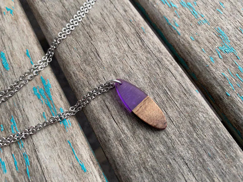 Wood and Purple Pendant Necklace