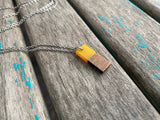 Rectangle Wood and Yellow Pendant Necklace